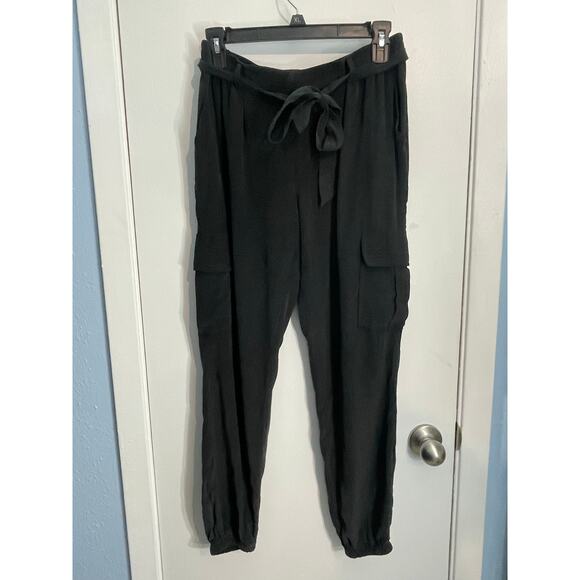 Joie Silk Cargo Joggers Small Black Belted Whimsygoth Officecore Athleisure - Picture 1 of 7